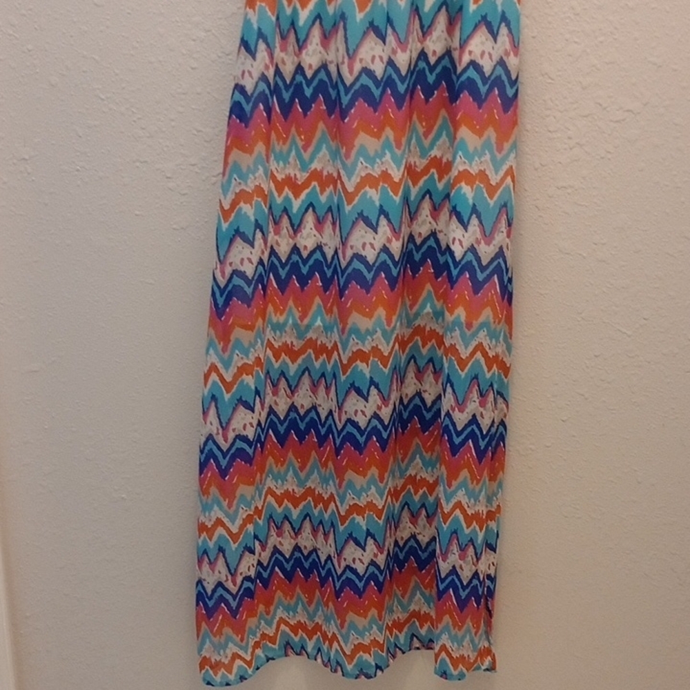Blush White and Orange Sleeveless V-Neck Sundress - Picture 3 of 7